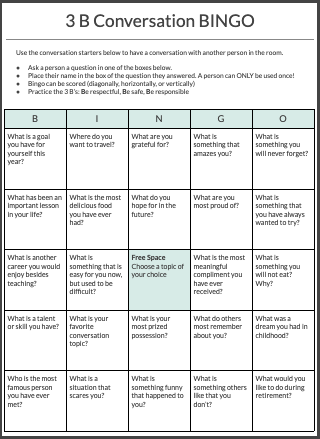 3 B Conversation Bingo