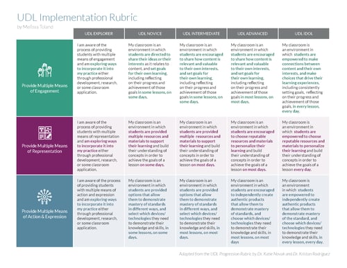 UDL Implementation Rubric by Melissa Toland