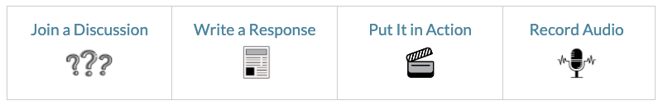 Choice board example: Join a discussion, make an outline, put it in action, record audio 