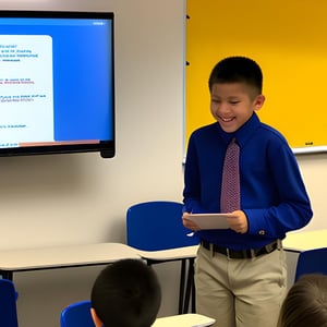 Student presenting in a classroom