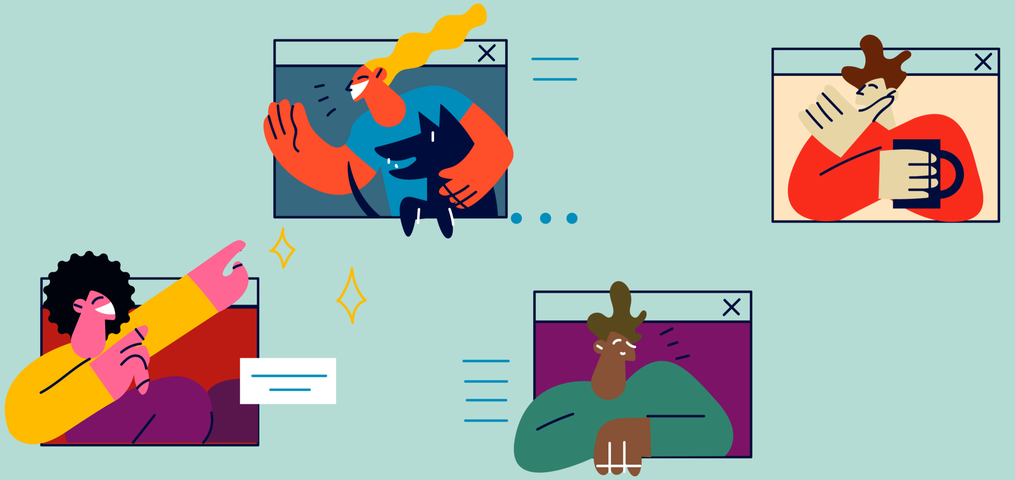 image of people in web boxes