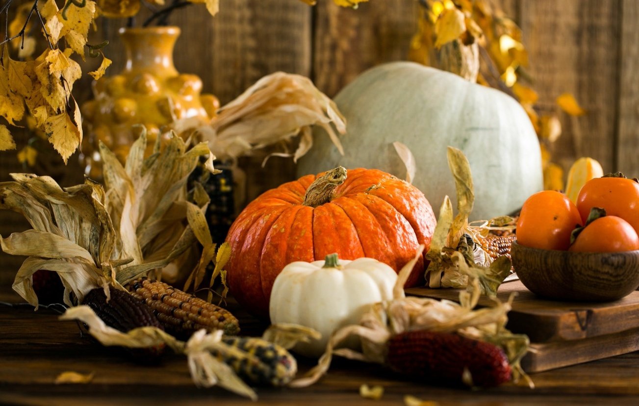 pumpkins on a table